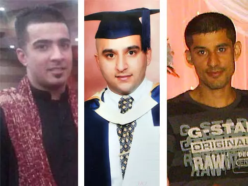 שלושת הנרצחים בברמינגהאם, משמאל לימין: הארון ג'האן, שחזאד עלי, עבדול מוסוויר