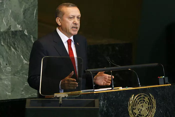 ראש ממשלת טורקיה, רג'יפ טייפ ארדואן בנאומו בעצרת הכללית, שגם אותו ניצל כדי לתקוף את ישראל