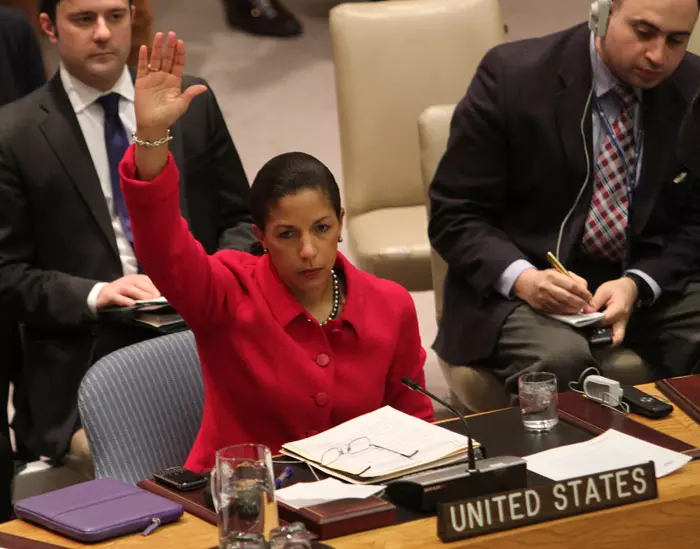היום ארצות הברית בצד הנכון. שגרירת ארה"ב באו"ם, סוזן רייס