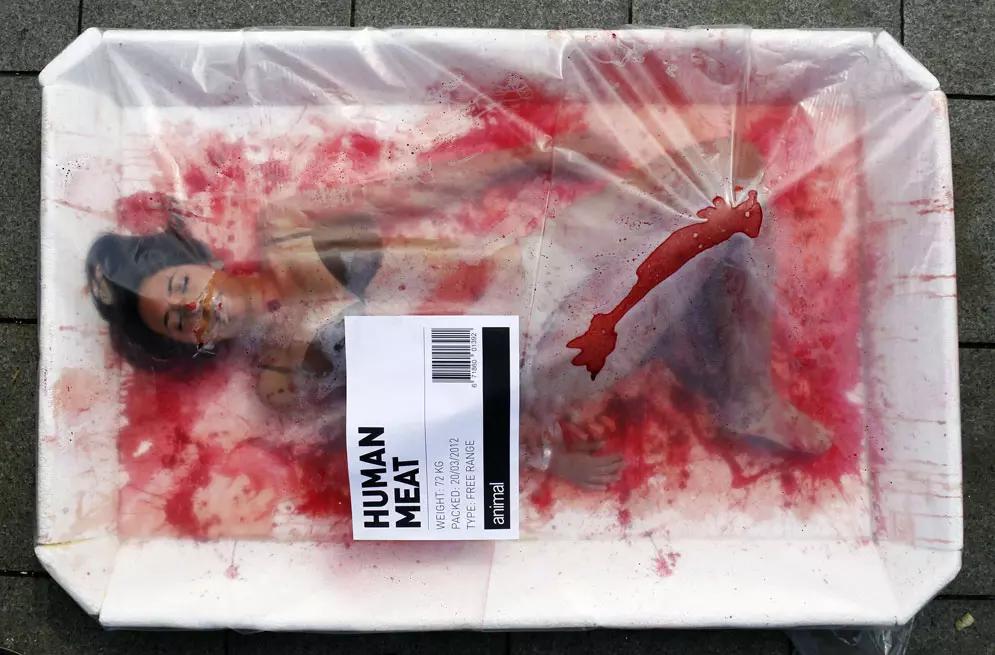 הפגנה לציון "יום ללא בשר", ברצלונה, ספרד. 20.3.2012