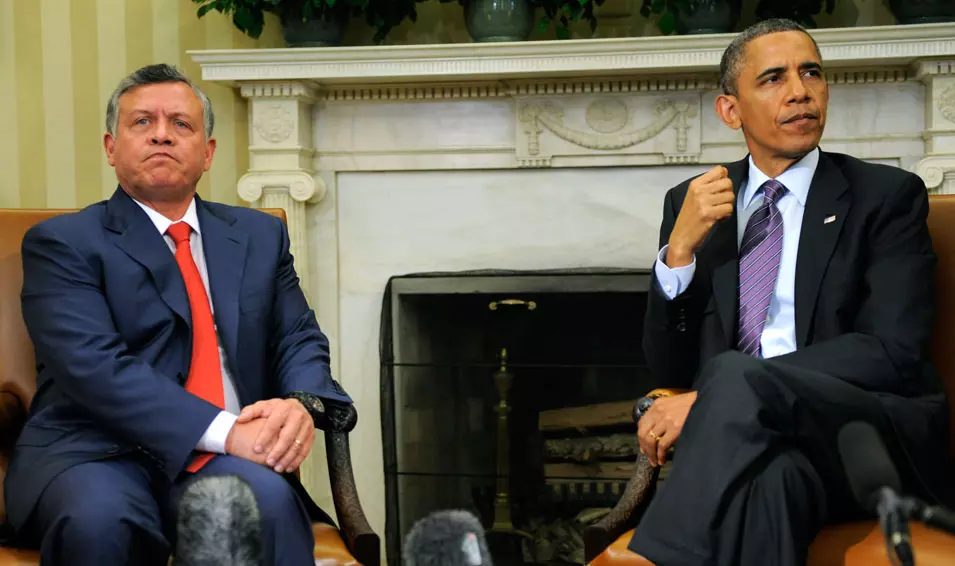 ירדן היא בת ברית חשובה של ארה"ב. אבומה ומלך ירדן בבית הלבן, בחודש אפריל האחרון