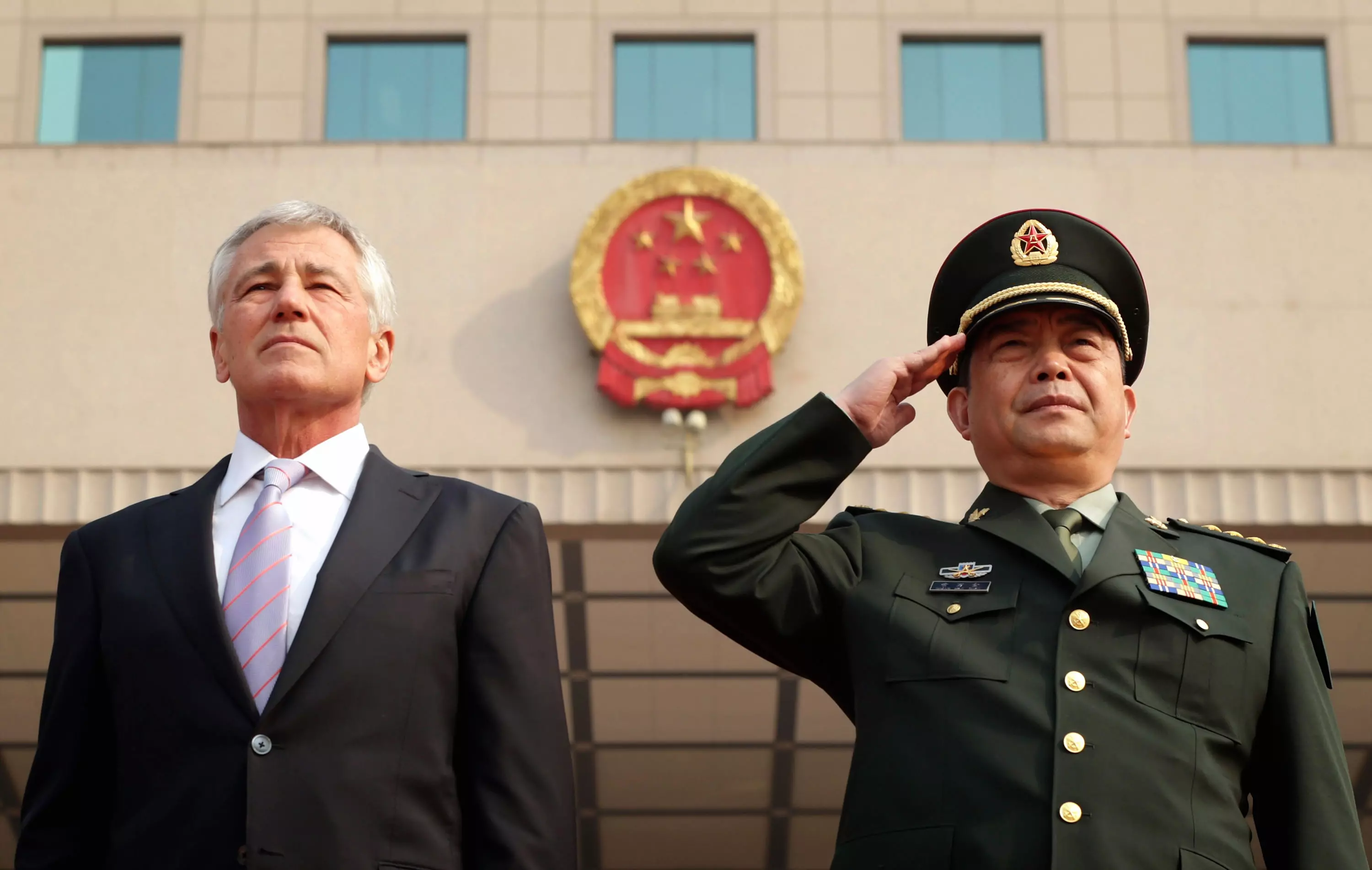 הייגל עם עמיתו, שר ההגנה הסיני ג'אנג וונצ'ואן, אתמול בבייג'ינג