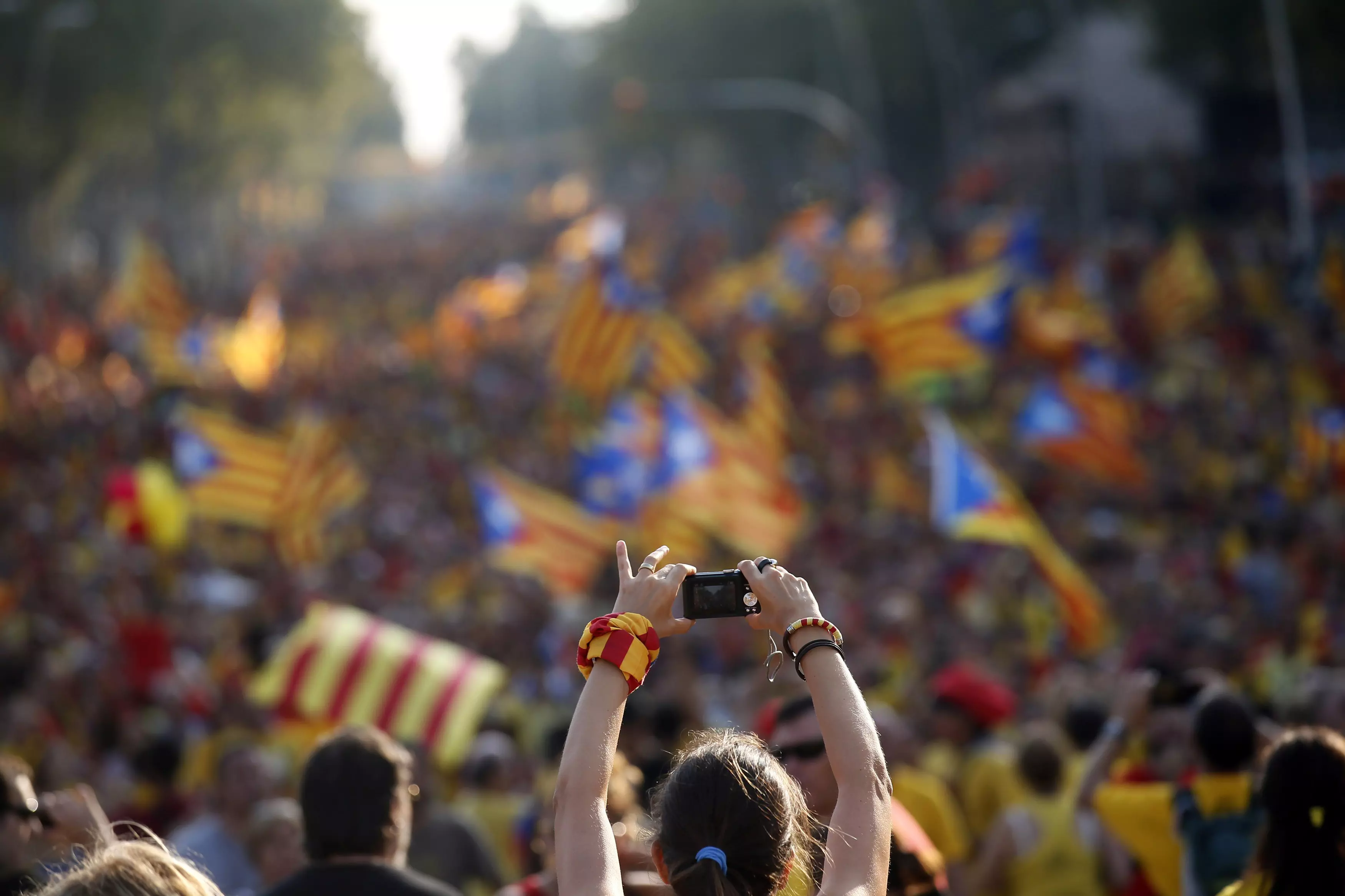 מאות אלפי קטלונים צעדו בעד עצמאות מספרד ב"יום קטלוניה". ברצלונה, 11 בספטמבר 2014