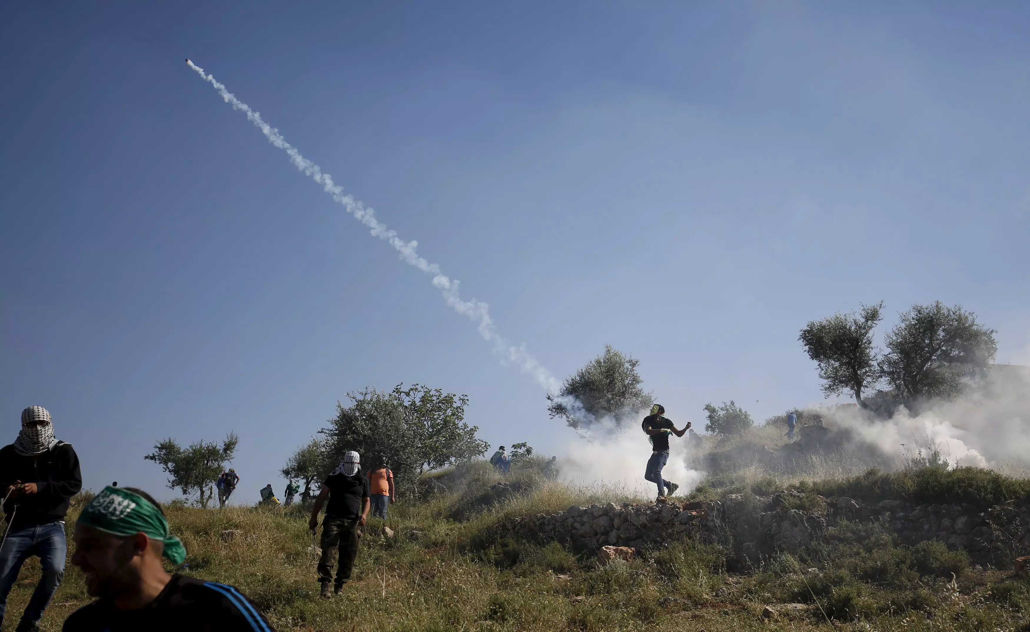 מפגינים פלסטינים באזור רמאללה, היום