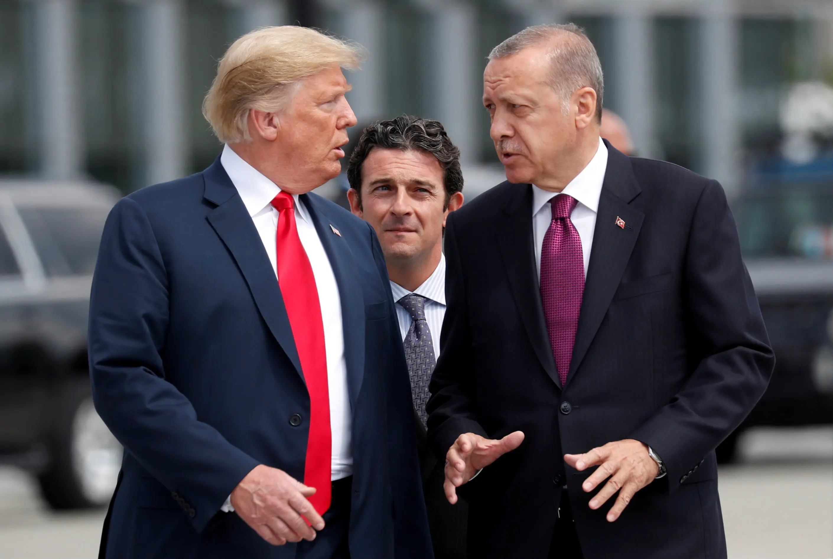 נשיא ארה"ב, דונלד טראמפ ונשיא טורקיה, ארדואן, במהלך פסגת נאט"ו בבריסל