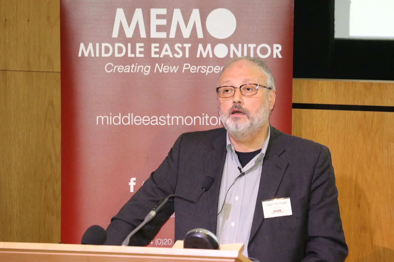 העיתונאי הסעודי ג'מאל חאשוקג'י בכנס בלונדון, ספטמבר 2018