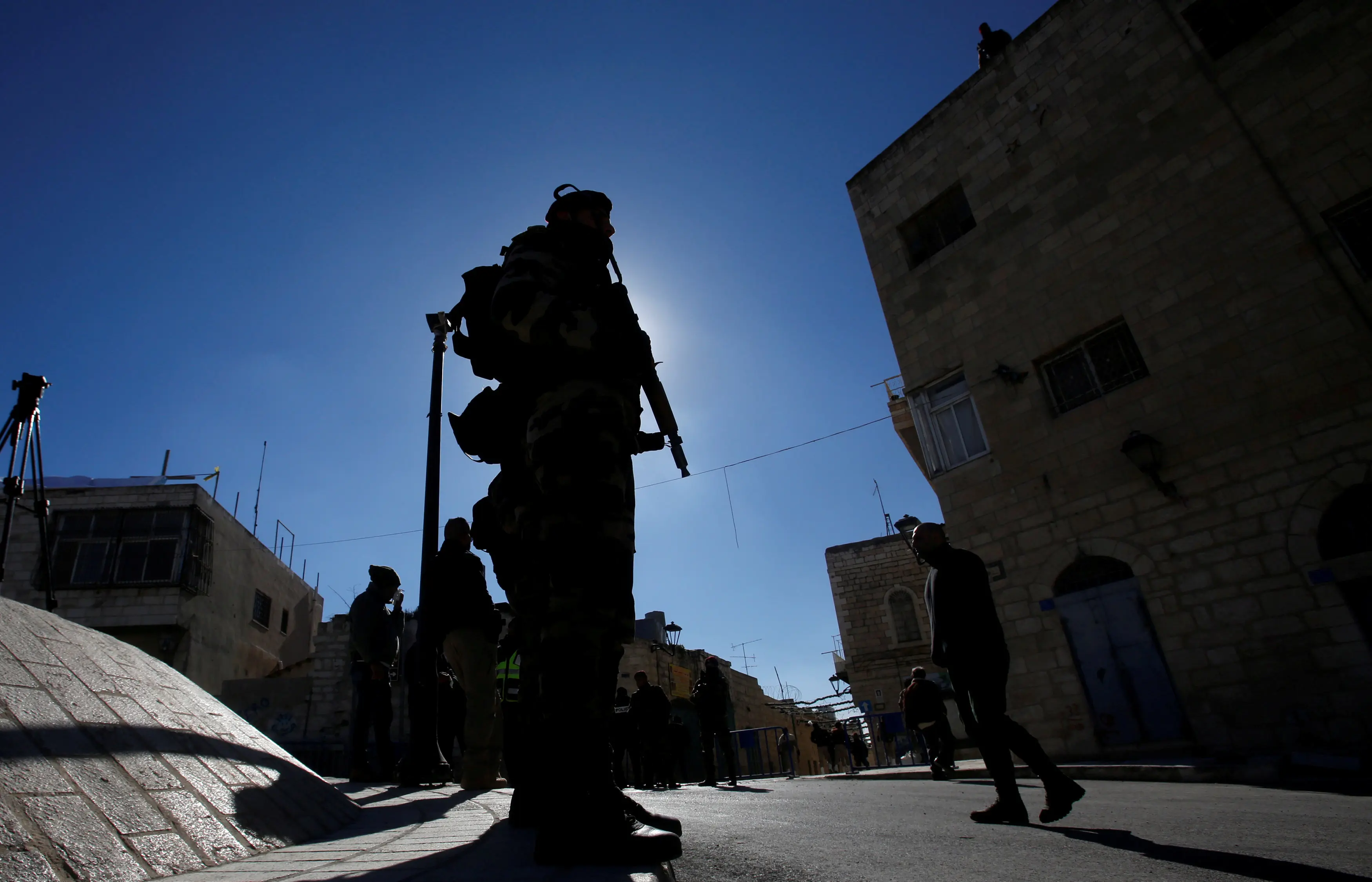 כוחות הביטחון הפלסטיניים לפני הגעת הפטריארך האורתודכסי לבית לחם ב-6 בינואר 2019