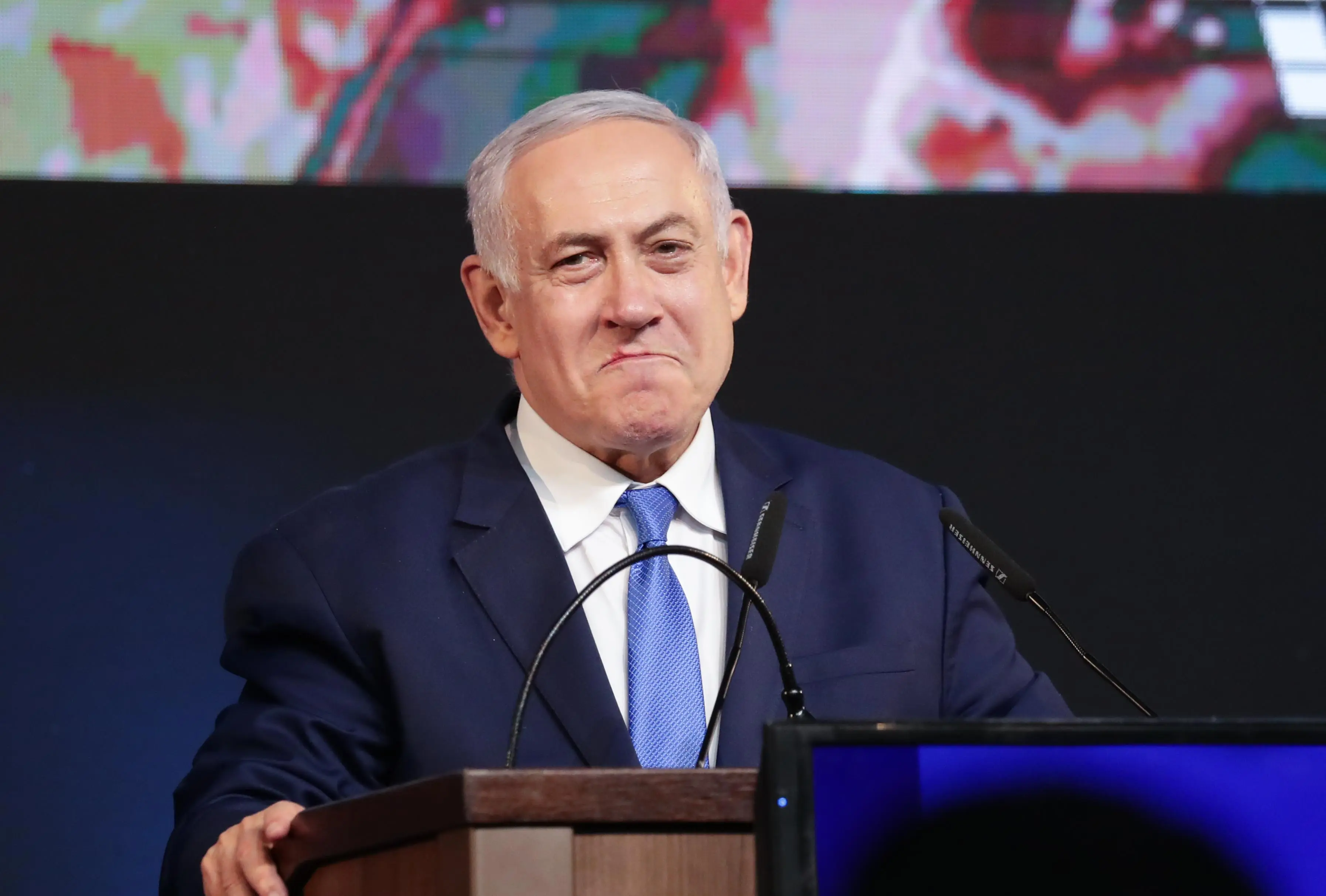 ראש הממשלה, בנימין נתניהו, במהלך נאומו במטה הליכוד, היכל שלמה, ת"א 9 באפריל 2019