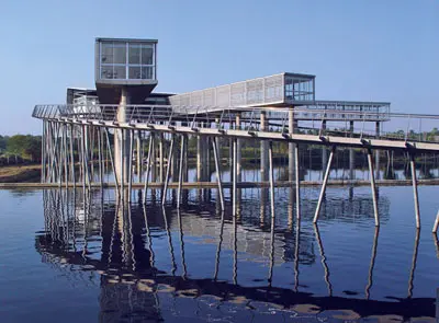 הקפיטרייה אוקטוספיידר ממוקמת במרכזו של אגם מלאכותי