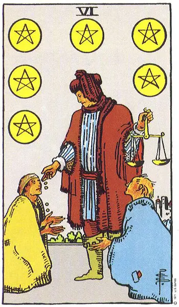 טארוט קלף שש מטבעות six pentacles