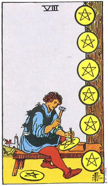 טארוט קלף שמונה מטבעות eight pentacles