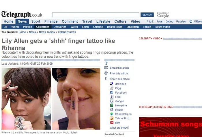לילי זוקפת אצבע לצד ריהאנה, מתוך אתר הדיילי טלגרף
