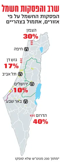 מפת הפסקות החשמל שהתרחשו אתמול