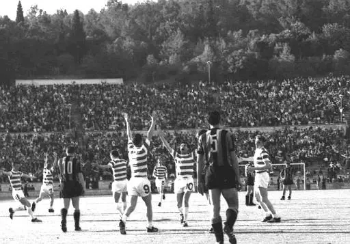 שחקני סלטיק חוגגים ניצחון על אינטר מילאנו בגמר גביע האלופות של 1967