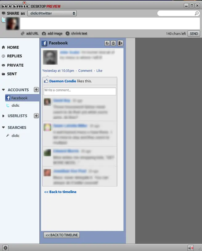 ב-Seesmic Desktop אפשר להתעדכן בפייסבוק