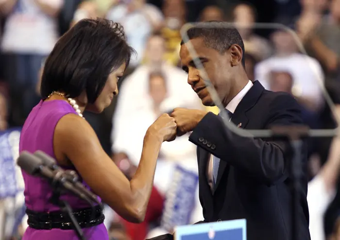נשיא ארצות הברית ברק אובמה ואשתו מישל אובמה בזמן הקמפיין לנשיאות, 3 ביוני 2008