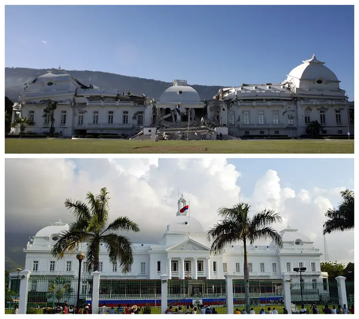 בניין הנשיאות בפורט או פרינס בהאיטי לפני ואחרי רעידת האדמה