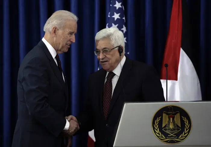 סגן נשיא ארצות הברית ג'ו ביידן ויו"ר הרשות הפלסטינית אבו מאזן ברמאללה