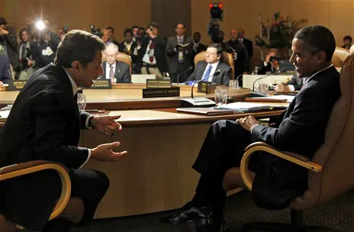 נשיא צרפת ונשיא ארה"ב במושב הפתיחה של הכינוס