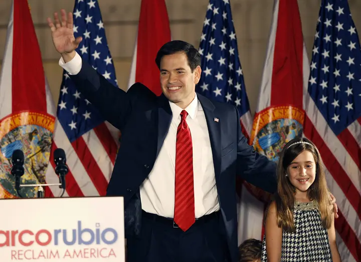 המועמד הרפובליקני שנתמך על ידי קבוצת "מסיבת התה", מרקו רוביו, חוגג ניצחון בבחירות לסנאט במדינת פלורידה