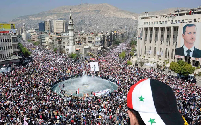 דמשק, השבוע. הפגנות תמיכה בנשיא אסד