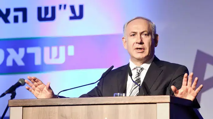 ראש הממשלה בנימין נתניהו בכנס מיוחד בנושא גדר הביטחון וגבולות ישראל בבניני האומה, ירושלים, דצמבר 2011
