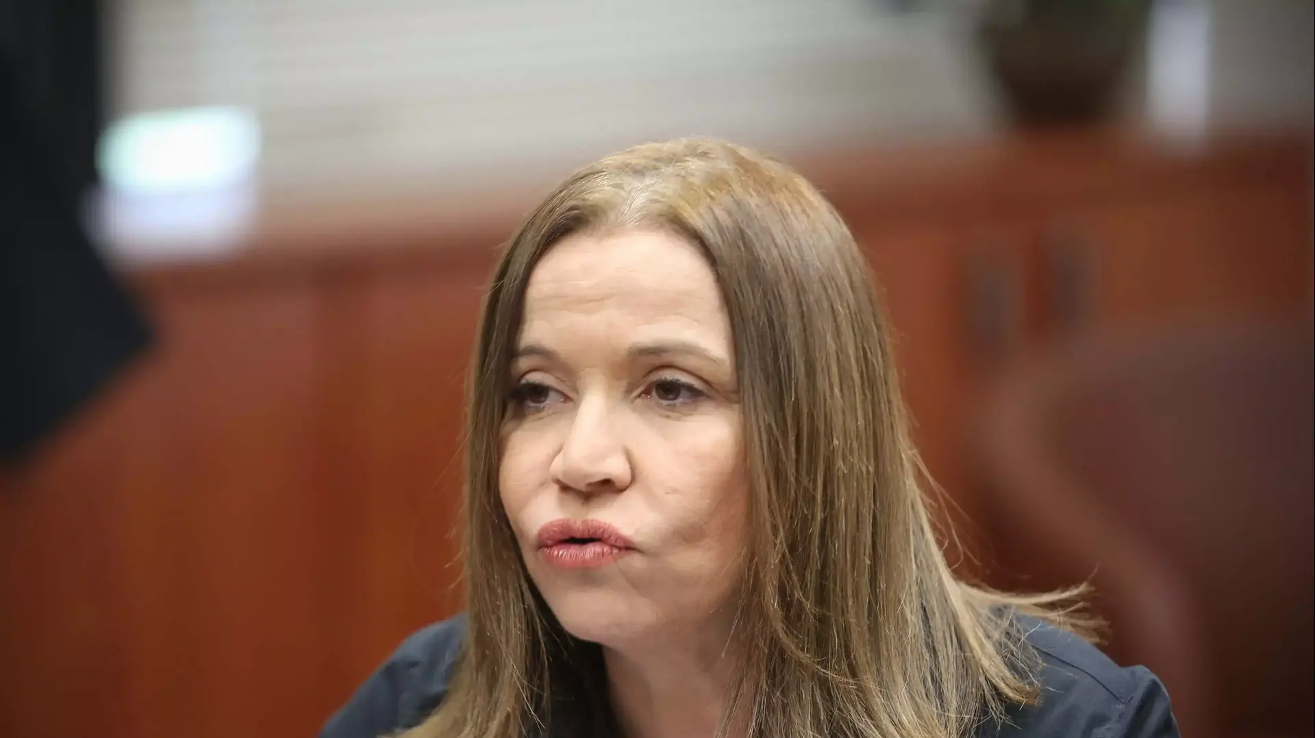 שלי יחימוביץ' במסיבת עיתונאים לאחר ההפסד בבחירות לראשות מפלגת העבודה, נובמבר 2013
