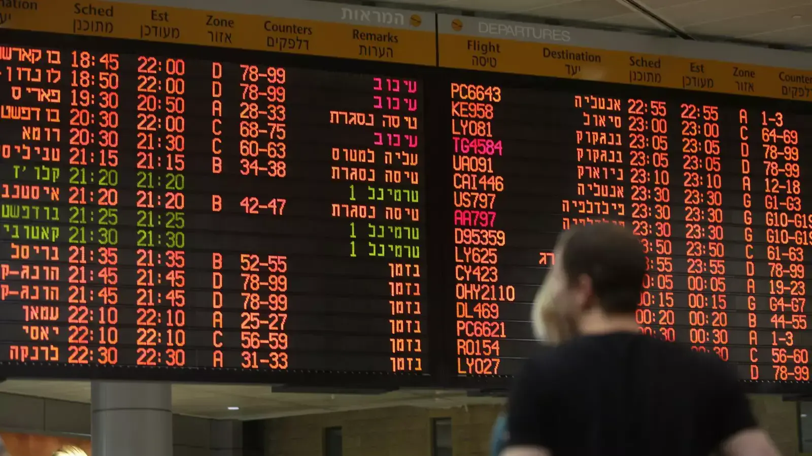 לוח הטיסות המעוכבות בנתב"ג. מאי 2014