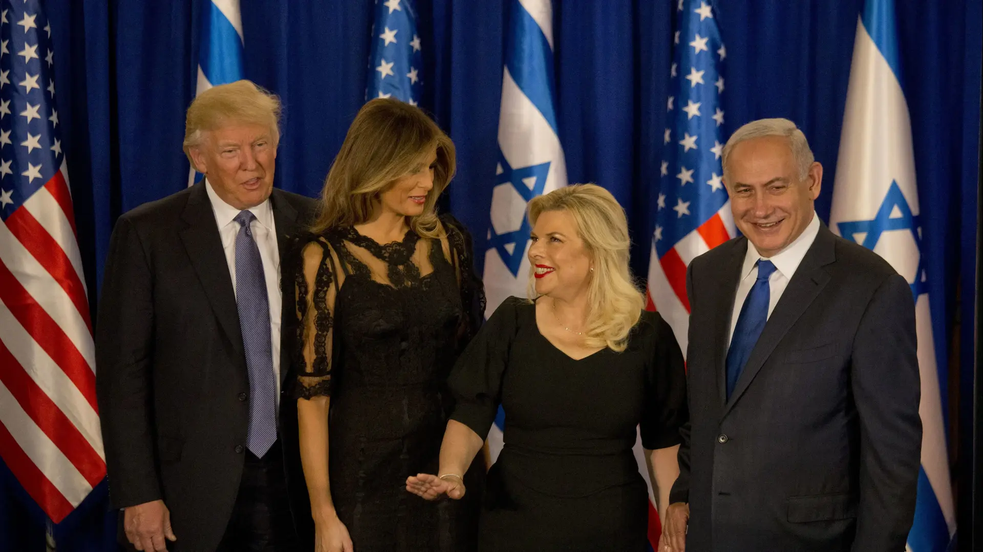 דונלד ומלניה טראמפ במעון ראש הממשלה מאי 2017