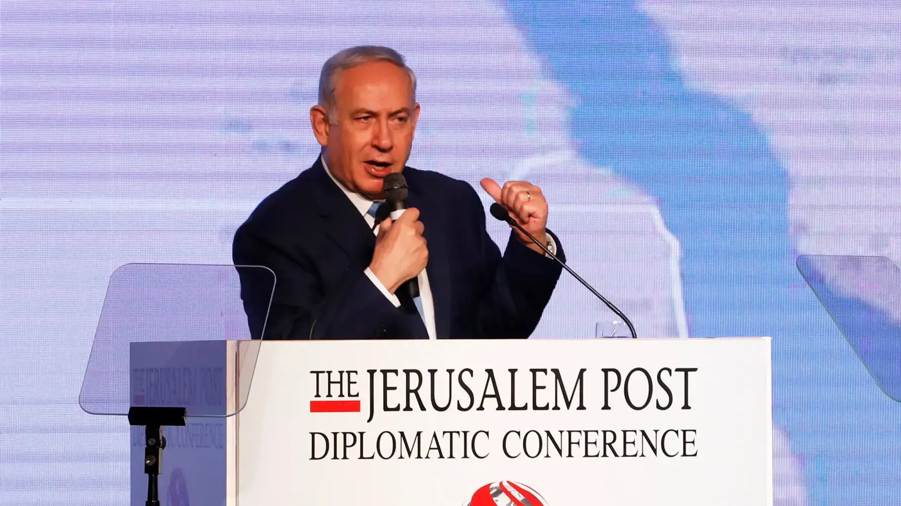 ראש הממשלה, בנימין נתניהו נואם בועידת הדיפלומטים ה- 6 של הג'רוזלם פוסט, 6 בדצמבר 2017