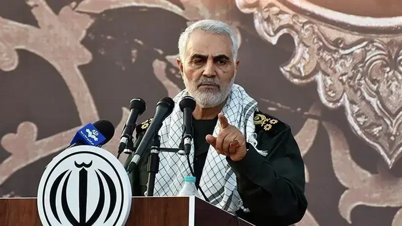 מפקד כוח קודס קאסם סולימאני בנאום בעיר המדאן, איראן, 26 ביולי 2018