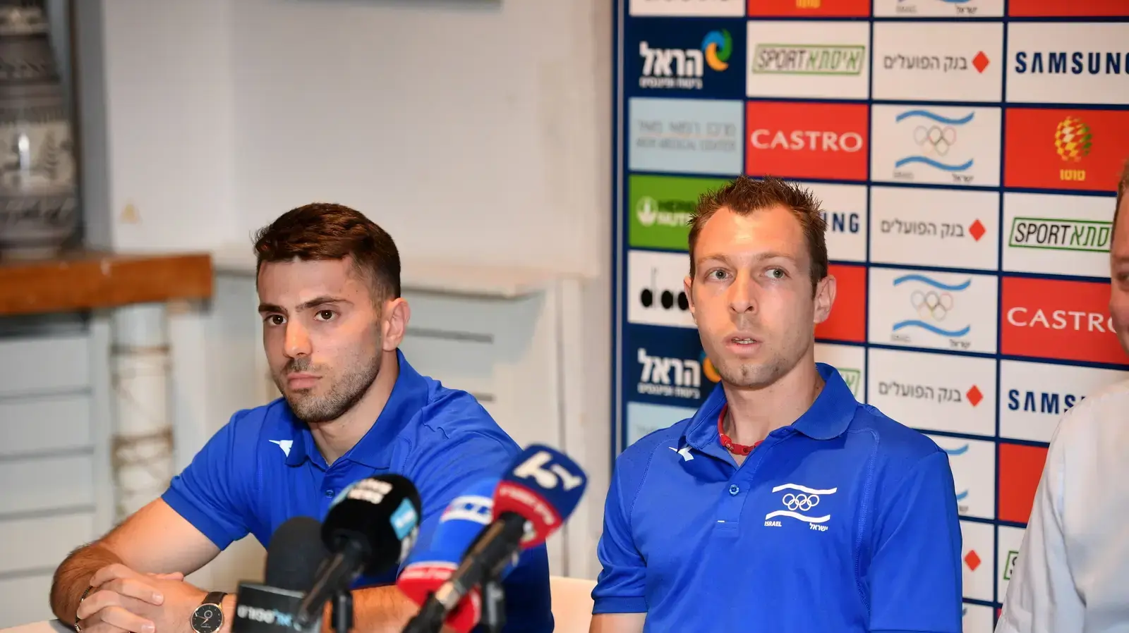 פלייר הוועד האולימפי מתכונן למשחקי אירופה: מתעמל ישראלי אנדריי מדבדב, שחקן בדמינטון מישה זילברמן