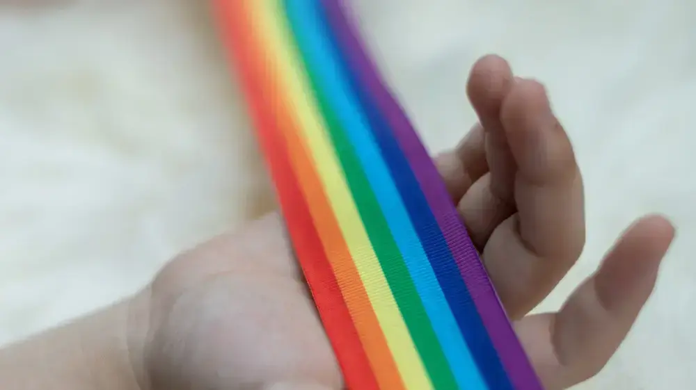 יד של ילד וצבעי הגאווה
