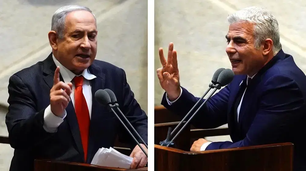 ראש הממשלה בנימין נתניהו ויו"ר האופוזיציה יאיר לפיד במליאת הכנסת, 12 באוגוסט 2020