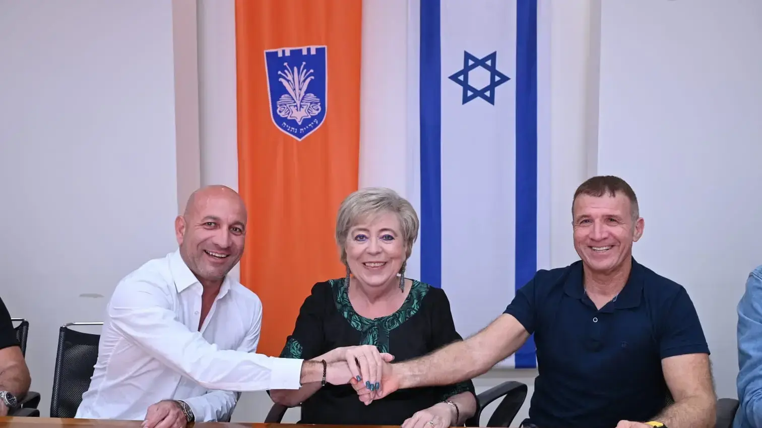 בעלי מכבי נתניה אייל סגל, ראש העיר נתניה מרים פיירברג-איכר, בעלי בית"ר טוברוק דודו מכלוף