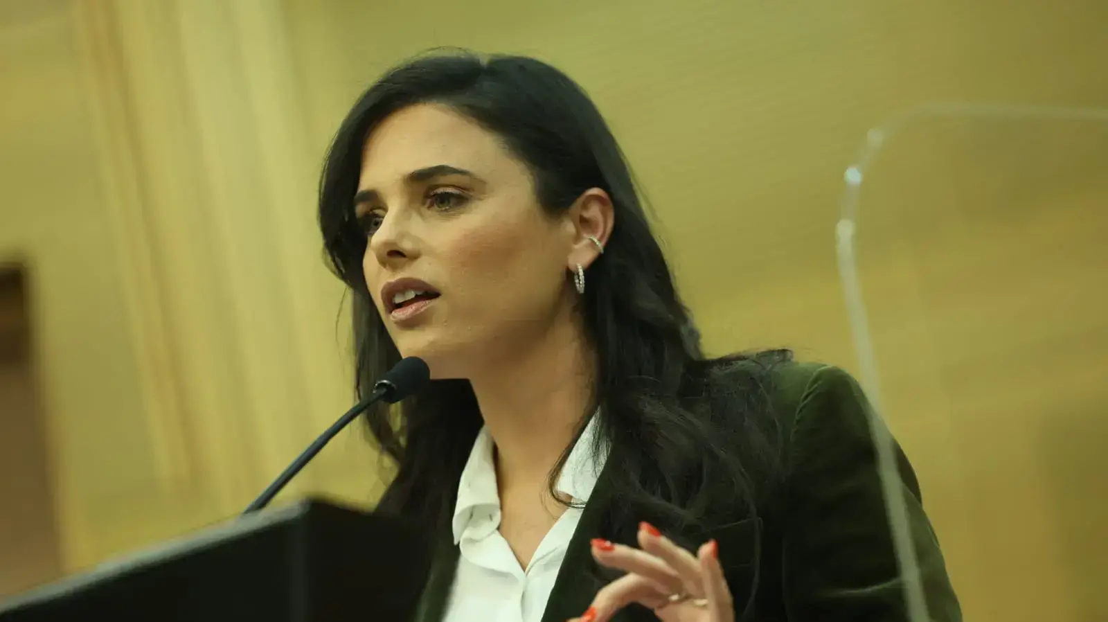 שרת הפנים, איילת שקד במהלך הצהרה בה הציגה את המדיניות החדשה עבור כניסת אזרחים אוקראינים לישראל 8 במרץ 2022 שרת הפנים, איילת שקד במהלך הצהרה בה הציגה את המדיניות החדשה עבור כניסת אזרחים אוקראינים לישראל 8 במרץ 2022