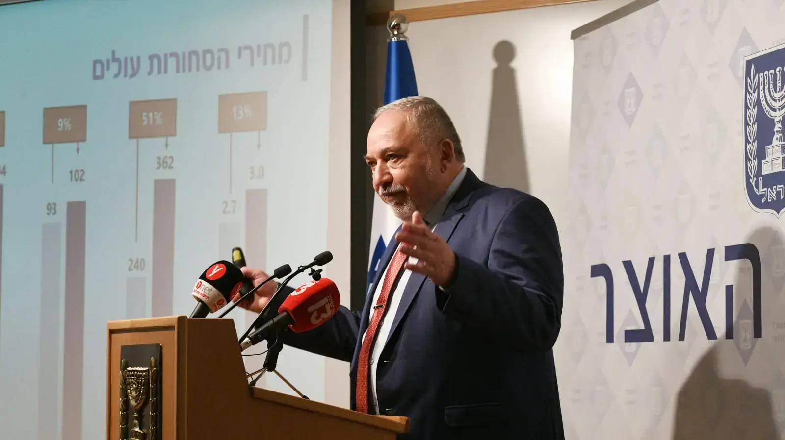 שר האוצר אביגדור ליברמן מציג את ביטול המכסים על יבוא פירות וירקות