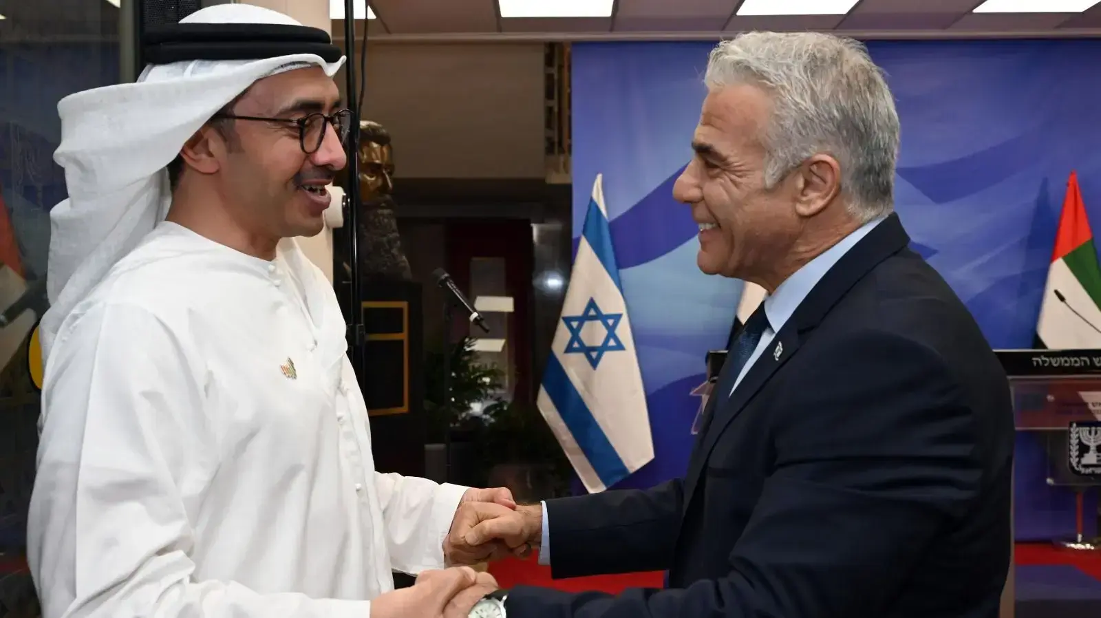 רה"מ, יאיר לפיד מארח את שר החוץ של איחוד האמירויות שייח' עבדאללה בן זאיד במשרד ראש הממשלה בירושלים 15 בספטמבר 2022