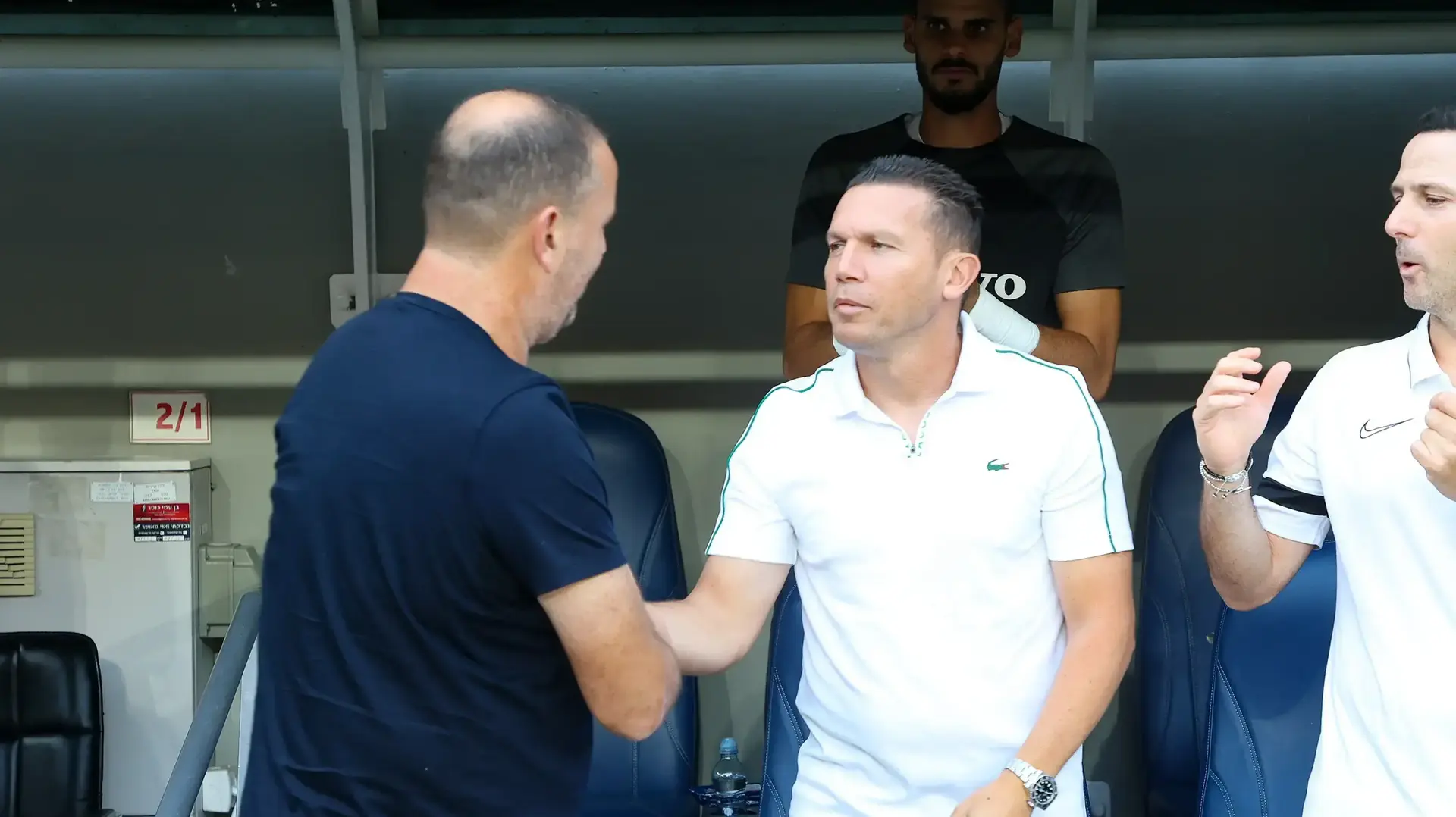מאמן מ.ס. אשדוד, רן בן שמעון, עם מאמן מכבי חיפה ברק בכר