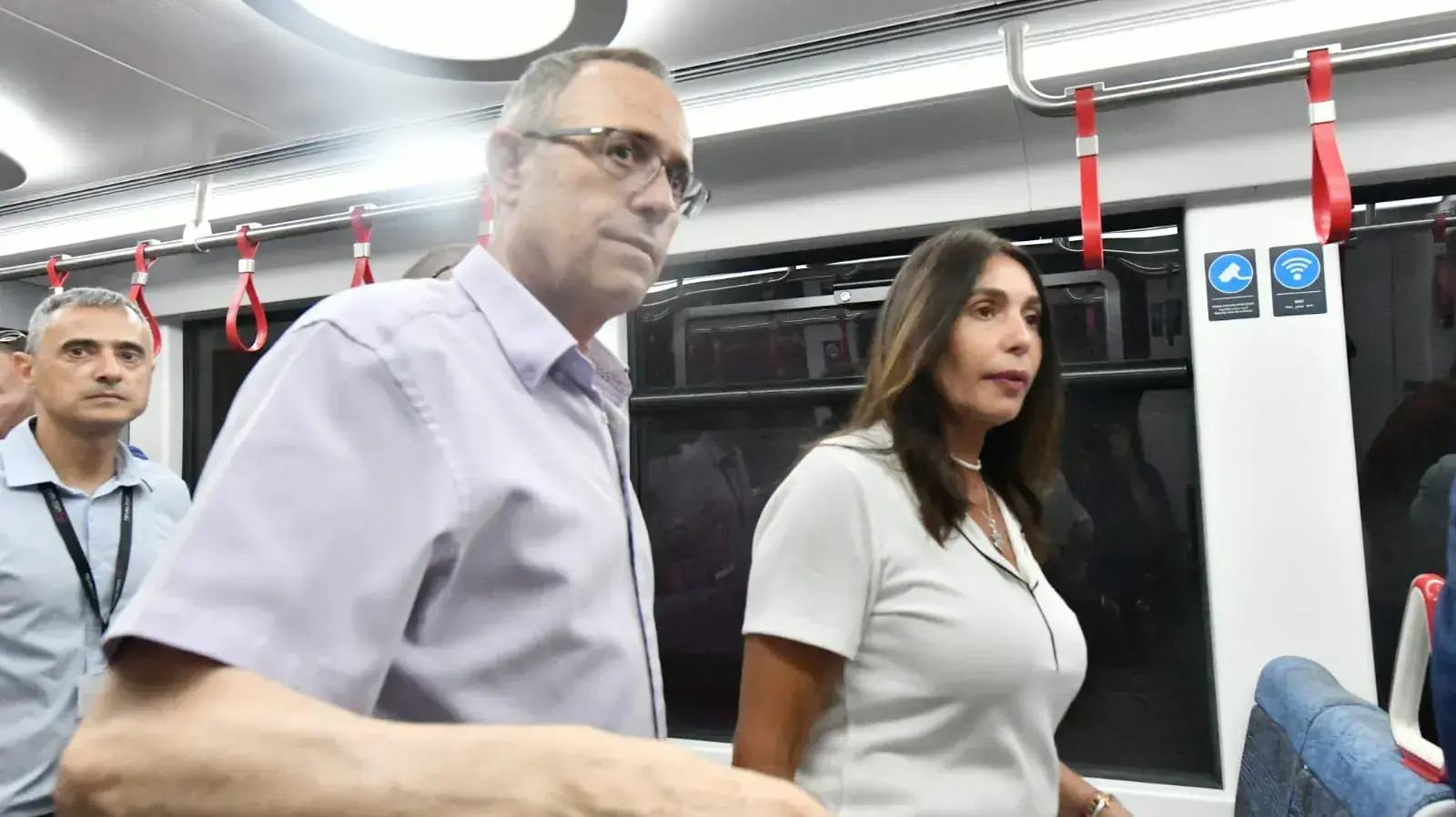 מירי רגב שרת התחבורה, חיים גליק, מנכ"ל נת"ע, נסיעה ראשונה של הרכבת הקלה, תחנת ארליך, ת"א יפו, 16 באוגוסט 2023