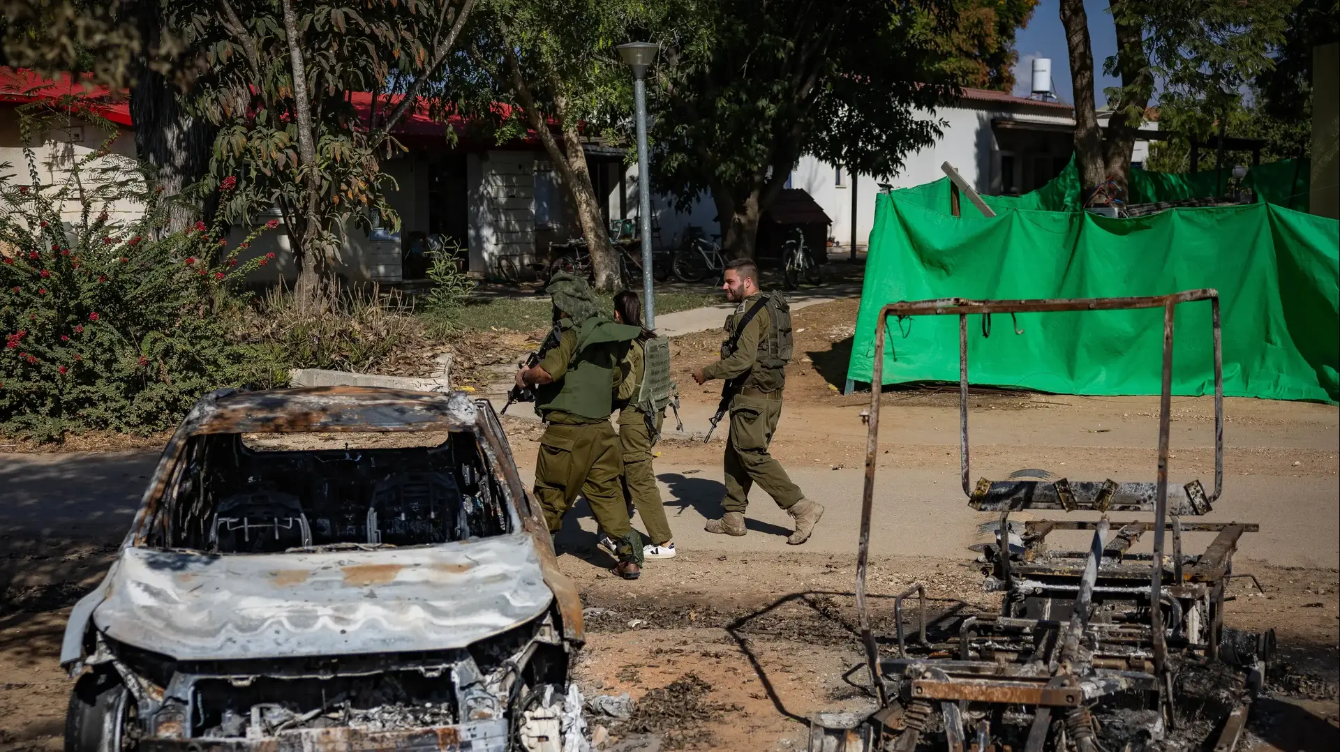 קיבוץ נחל עוז הרוס לאחר מתקפת הטרור של חמאס.  20 באוקטובר 2023.