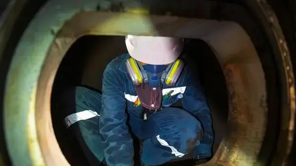 פועל במהלך עבודה בביוב
