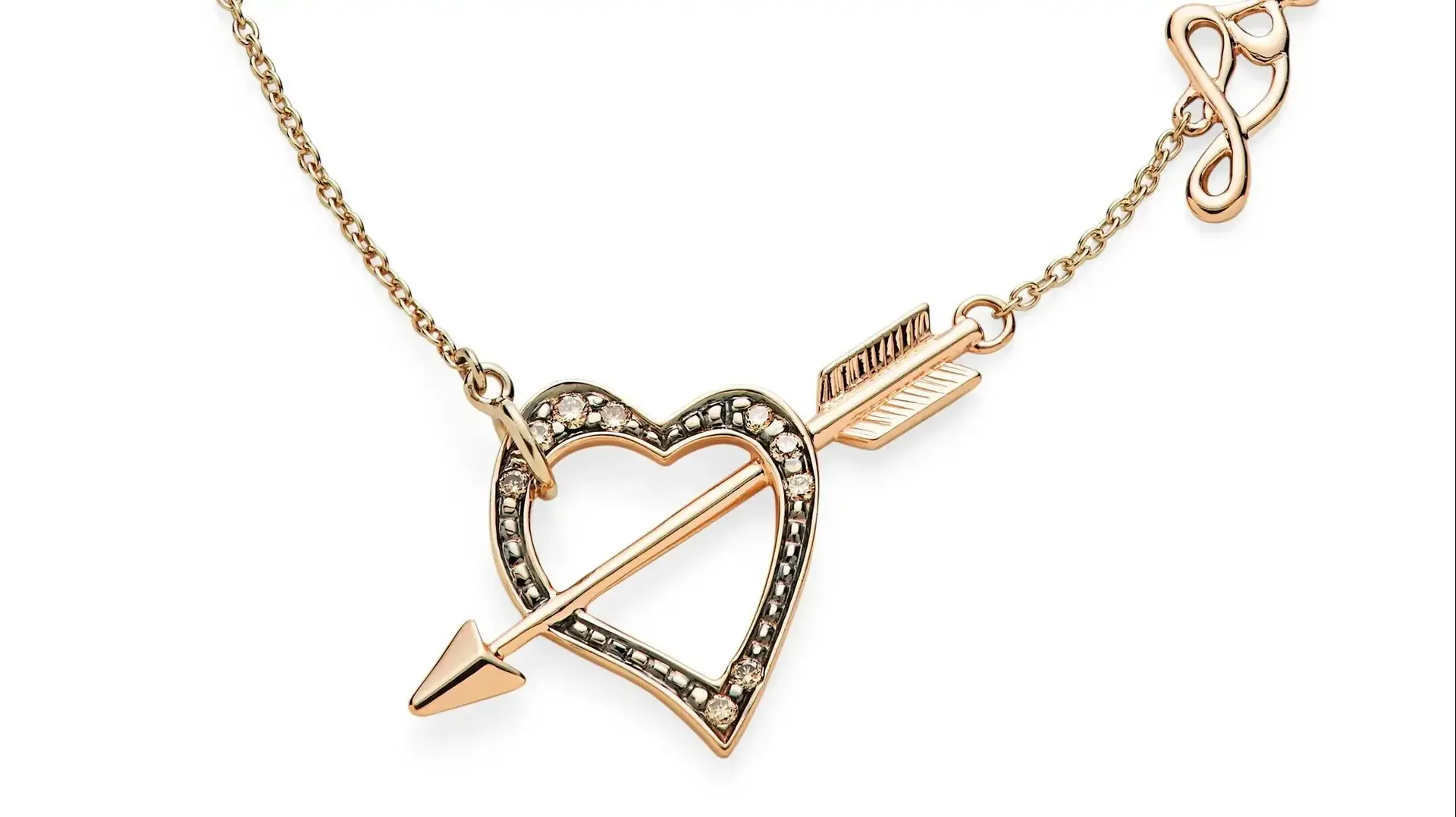 ה.שטרן - שרשרת לב וחץ אהבה עם המילה love שזורה בין החוליות בזהב ורוד ויהלומים, מחיר 4,790 שקל