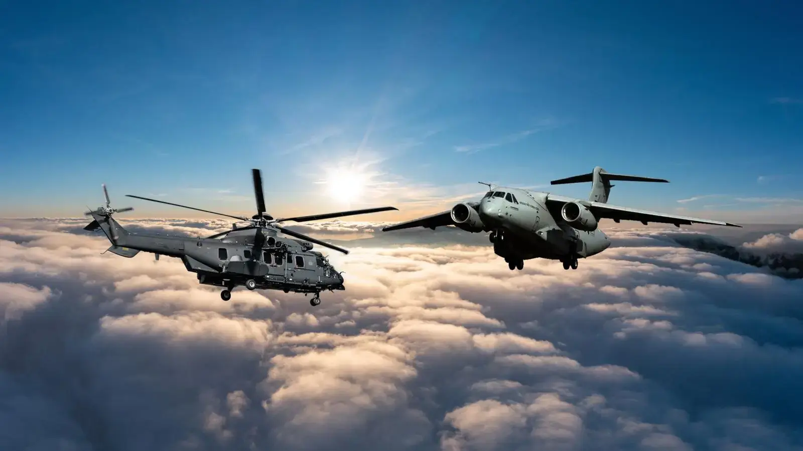 מטוס אמבראיר C-390 ומסוק אירבאס H225M עם מערכות הגנה של אלביט