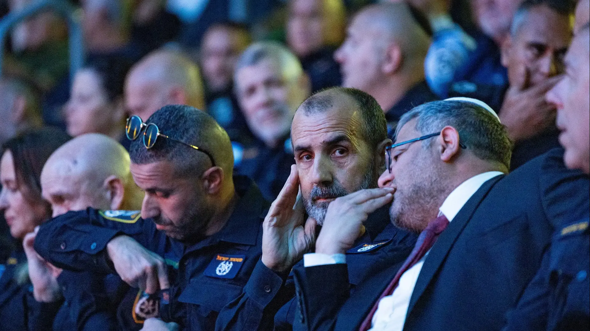 איתמר בן גביר השר לביטחון לאומי, דני לוי מפכ"ל המשטרה, הטקס המשטרתי המרכזי לקראת יום העצמאות ה-77, המכללה לשוטרים בית שמש, 20 באפריל 2025
