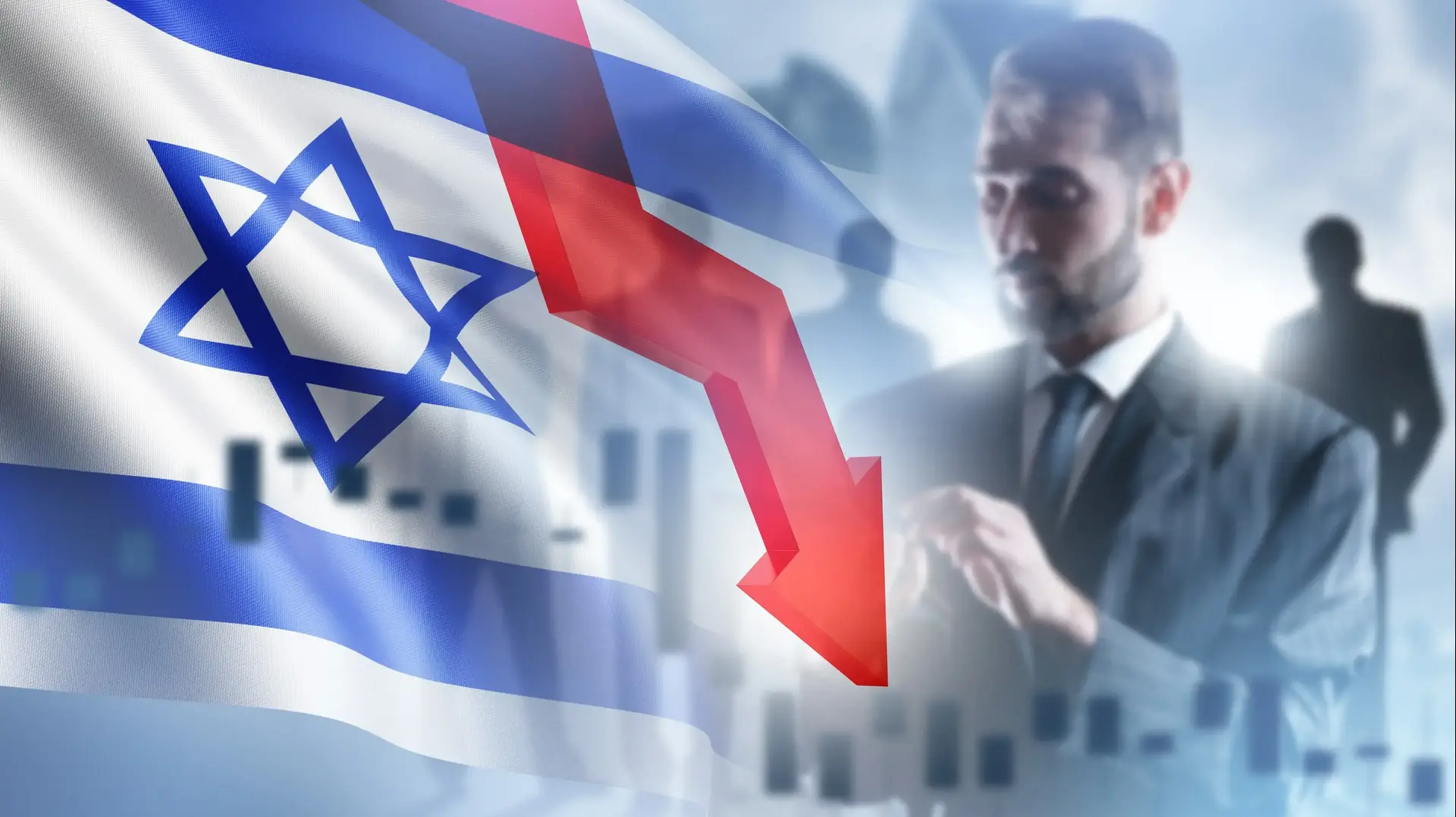 גרף יורד על רקע דגל ישראל