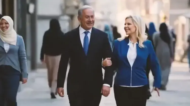 בנימין ושרה נתניהו בסרטון "עתיד איראן" בבינה מלאכותית