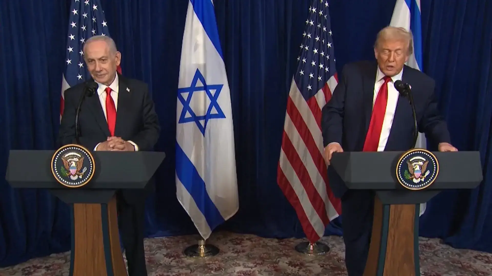 דונלד טראמפ ובנימין נתניהן במסיבת עיתונאים בפלורידה, 29.12.25
