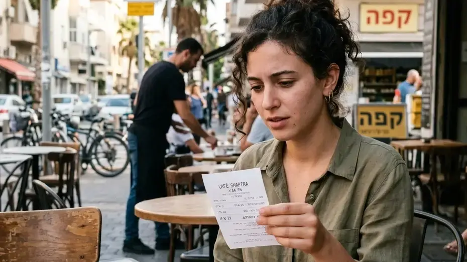 אישה שותה קפה בבית קפה בתל אביב אישה שותה קפה בבית קפה בתל אביב
