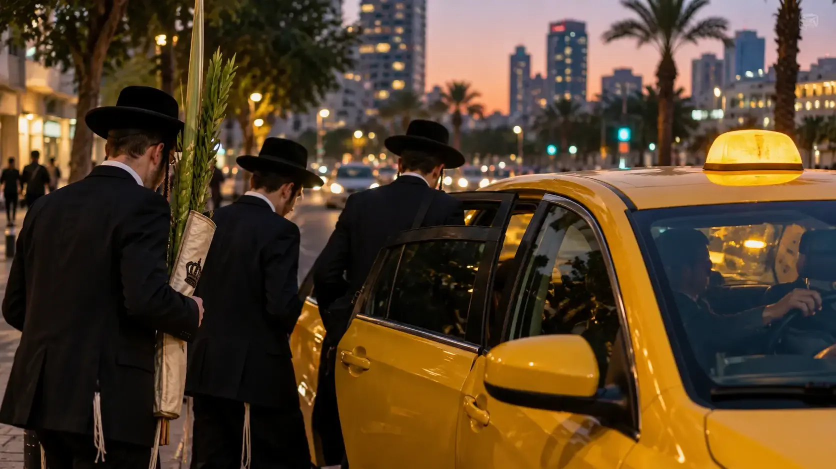 אברכים נכנסים למונית בתל אביב